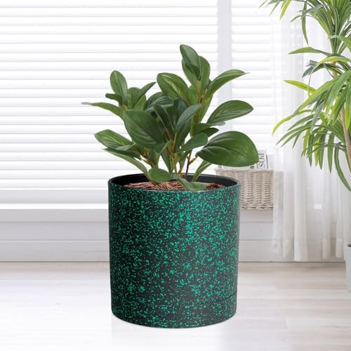 Meowell 6/5/4 inch Plant Pots, 3 Pack Cylinder Flower Pots for Small Indoor Outdoor Plants, Plastic Planters with Drainage Holes and Saucers for Garden Succulent Plants, Black with Green Speckles - Image 6