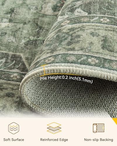 RELEANY Washable Area Rug, Runner 2'6"x10', Green/Dark Green/Gray - Image 3