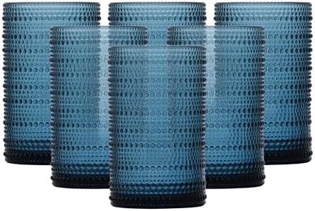 FORTESSA Jupiter Beaded Hobnail Glass Vintage Themed Drinkware Set, 13 Ounce Iced Beverage Glasses (Set of 6), Dishwasher-Safe, Cornflower Blue by Unknown