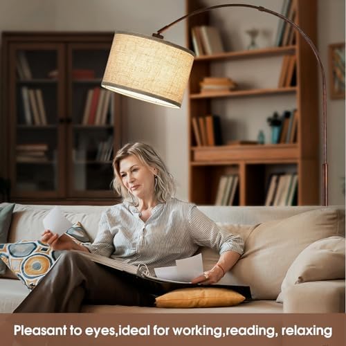 Dimmable Arc Floor Lamps, Antique Bronze Lamp with Adjustable Hanging Shade - Image 5
