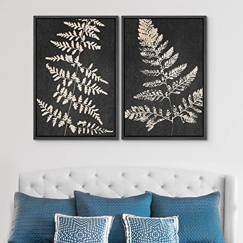 SIGNWIN Canvas Print Wall Art Set Black Tan Forest Fern Plant Leaf Silhouette Nature Wilderness Illustrations Modern Art Rustic Multicolor for Living Room, Bedroom, Office - 16"" x24 x2 Black - Image 3