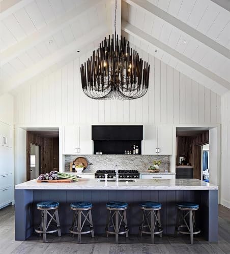 TOCHIC Modern Farmhouse Chandelier for Dining Room 41", Large Vintage Black Wood Chandeliers Light for Living Room, Rustic Pendant Lighting Fixture Ceiling Hanging for Foyer Bedroom Entryway - Image 6