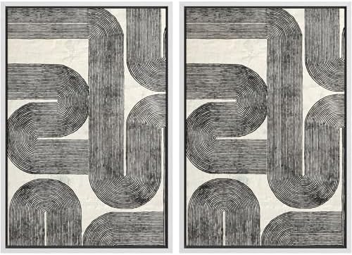SIGNWIN Framed Wall Art Print Set Black and White Geometric Line Abstract Photography Modern Art Rustic Relax/Calm Multicolor for Living Room, Bedroom, Office - 16"" x24 x2 WHITE by SIGNWIN