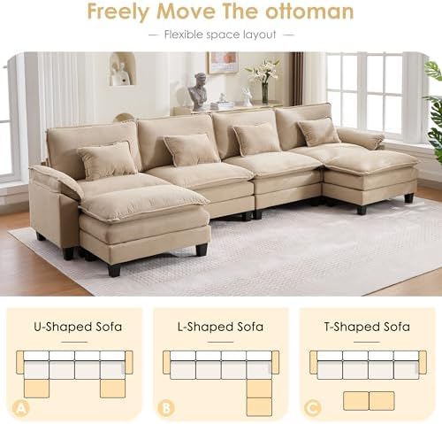 URRED Oversized Modular Sectional Sofa，Solid Khaki：157" U Shaped - Image 3