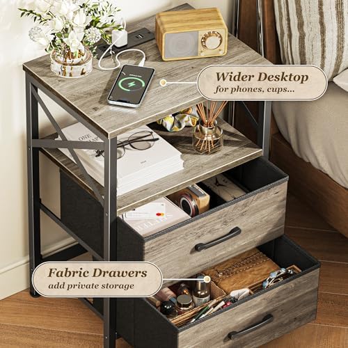 Huuger Nightstand Set of 2 with Charging Station, USB-C Port, End Tables - Image 5