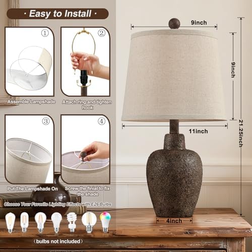 21" Table Lamps for Bedroom Set of 2 Small Farmhouse Bedside Lamps for Living Room Rustic Cottage Jar-Shaped Lamp for Nightstand Retro Brown Finish,Bulbs Not Included ﻿ - Image 2