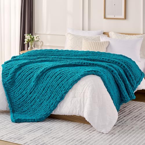 L'AGRATY Chunky Knit Throw Blanket for Couch, 60'' x 80'' Knit Throw, Teal by LAGRATY