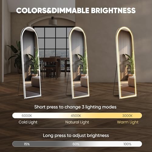 DUMOS Arched LED Mirror Full Length Standing, 16"x60" Full Body Wall Mirror - Image 3