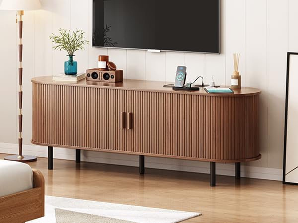 ONBRILL 63" TV Stand with Power Outlet & Storage for TVs up to 70", Walnut - Image 6