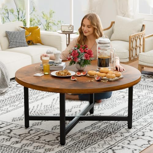Round Coffee Table, 31.5" Brown Coffee Table, Coffee Tables for Living Room - Image 3