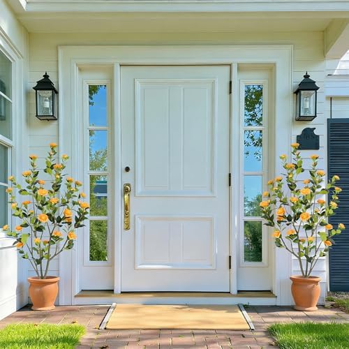 Nafresh 5FT Lush Artificial Orange Camellia Tree Outdoor 2 Pack, 60inch Faux Camellia Plant, Fake Camellia Flowers Tree for Indoor Outdoor Living Room Home Patio Front Door Garden Decor - Image 2
