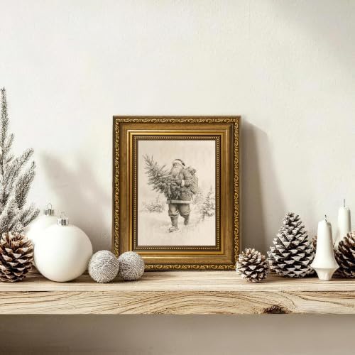 AVECCO Santa Claus Carrying Christmas Tree Framed Canvas Wall Art 8x10 In - Image 5