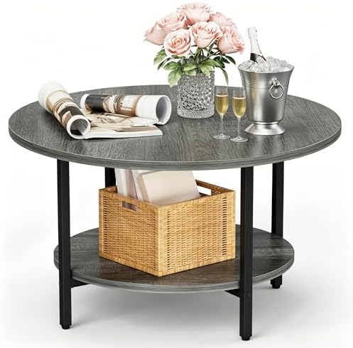 Coffee Tables for Living Room, 27.6" Round Coffee Table, Gray Coffee Table by FAMIDGE