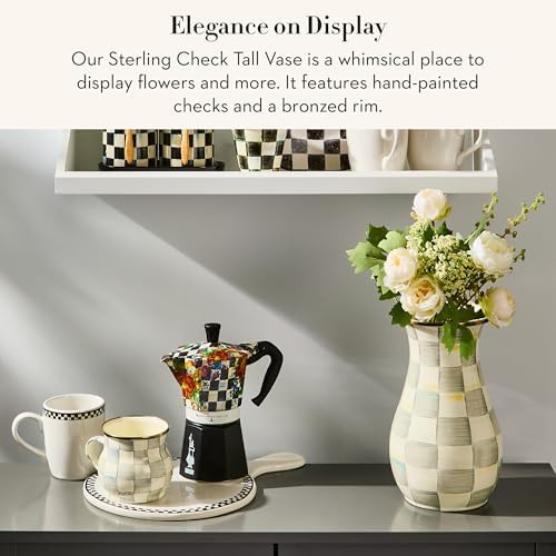MACKENZIE-CHILDS Enamel Tall Vase, Gray-and-White Sterling Check - Image 2