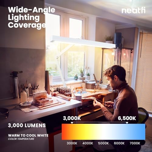 Neatfi 3,000 Lumens Ultra LED Desk Lamp with Clamp, 30W Dimmable Monitor Light, 5 Brightness Levels & 5 Light Modes (White, 28 Inches with Metal Arm) - Image 3