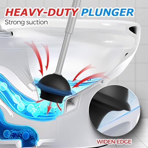 FORASTO 2 in 1 Toilet Plunger and Brush Set,Extended Handle Plunger,Toilet Bowl Brush Plunger Set,Bathroom Cleaning Tools,Cleaning Brush,Toilet Brush Plunger Combo,Charcoal Gray（20.8inch） - Image 3