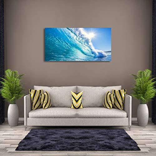 Haichuang Decor Art Framed Ocean Wave Wall Art, 48x24 Inch Large Horizontal Turquoise Sea Canvas Prints, Coastal Beach Nautical Wall Decor for Living Room Bedroom Bathroom Ready to Hang - Image 2