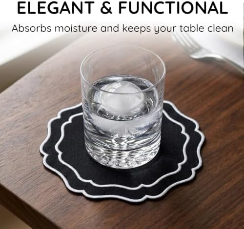 Linen Coasters for Drinks, Set of 6, 6 inch, Black - Image 5