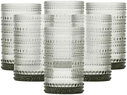FORTESSA Jupiter Beaded Hobnail Glass Vintage Themed Drinkware Set, 13 Ounce Iced Beverage Glasses (Set of 6), Dishwasher-Safe, Smoke Gray by Unknown