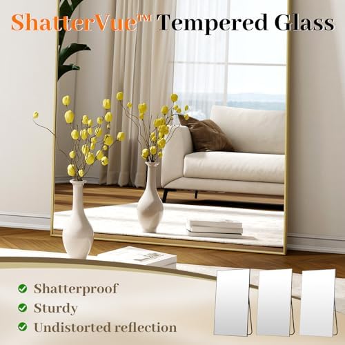 Easly Full Length Mirror with Stand 46"x76" Full Body Mirror Floor Mirror Standing Hanging or Leaning Wall, Wall Mirror with Stand Aluminum Alloy Frame for Living Room Bedroom Cloakroom,Gold - Image 5