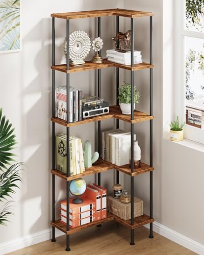 HIGDBFE 5-Tier L-Shaped Corner Bookshelf, 60" Tall Modern Corner Shelf by HIGDBFE