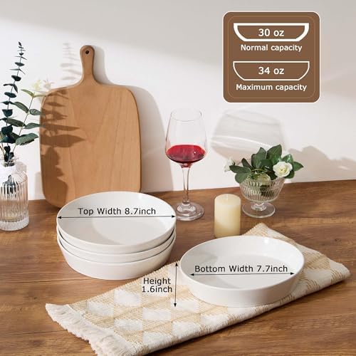 LIANYU 34oz Pasta Bowls, Ceramic Dinner Plate Bowls Set of 4 - Image 3