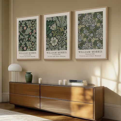 Large Framed William Morris Vintage Green Wall Art for Living Room, 3 Piece - Image 2