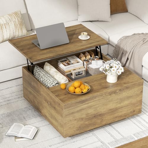 FABATO 31.5'' Lift Top Coffee Table Wood Center Table with Storage, Oak - Image 3