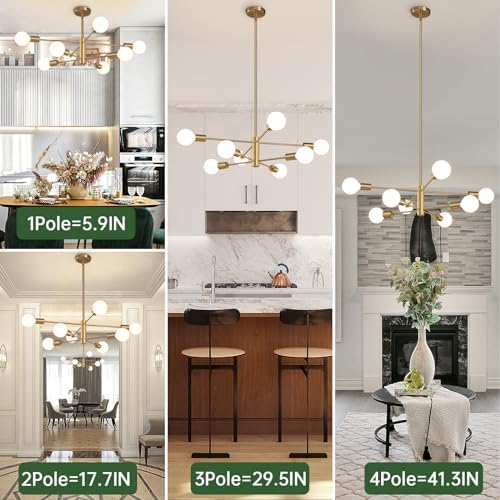 RUIYEY Modern Sputnik Chandeliers Light, 8-Light Gold Dining Room Chandelier Over Table, E26 Mid Century Ceiling Light Fixtures Height Adjustable Hanging Pendant Lighting for Entryway Foyer - Image 3