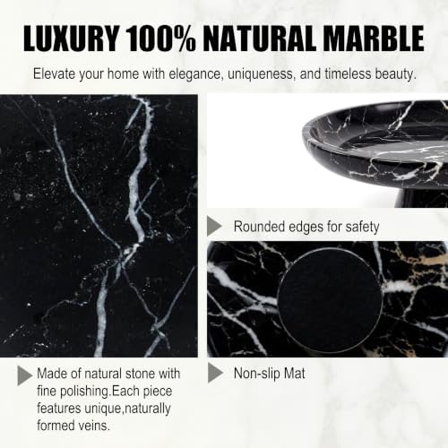 Natural Nero Marquina Marble Fruit Bowl with Pedestal, 9.8" Bowl,Black - Image 4
