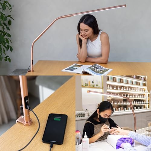 daylight Slimline 4™ LED Table Lamp in Rose Gold - 6,000K, 3,200 Lux, 4 Brightness Levels, USB-C Charging Port, Anti-Glare Diffuser, Flexible Design, Art & Craft, Sewing, Nail Salon - Image 6