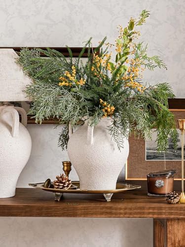 White Textured Ceramic Vase with 4 Handles, 8.8 Inch Flower Vase - Image 2