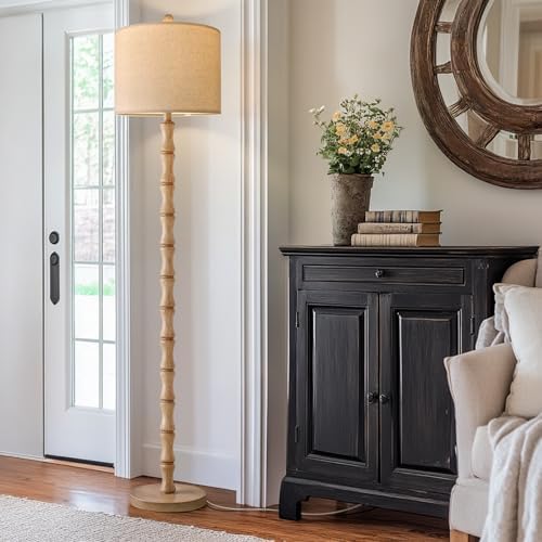 BOBOMOMO 62" Rustic Farmhouse Floor Lamp with Remote & Dimmable 9W Bulb, 3 Color Temperatures Resin Standing Lamp, Retro Corner Tall Lamp for Living Room, Bedroom, Nursery, Office, Reading Nock - Image 6