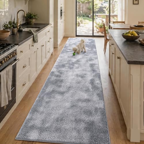 2x10 Tie-dye Light Grey Runner Rug Washable Non-Slip for Kitchen Hallway - Image 4