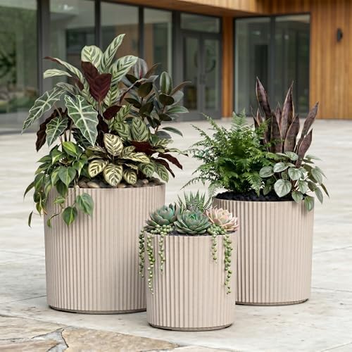 Mayne Haven Round Fluted Modern Planter Set, Chai, 3-Pack - Image 4