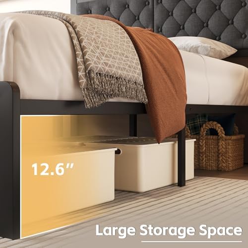 Fluest Queen Bed Frame with Headboard Linen Upholstered Bed Frame Platform,All Metal Slats Support Platform Bed Frame with Storage Space,Easy Assembly,Noise Free,No Box Spring Needed,Grey - Image 5