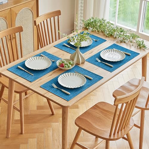 Softalker Faux Linen Cloth Placemats Set of 6-12 x 18 Inch, Sky Blue - Image 7