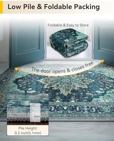 RELEANY Washable Area Rug, 7'x9', Teal - Image 4