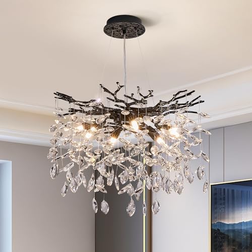 Modern Tree Branch Crystal Chandelier Luxury Black Crystal Pendant Lighting 18" Contemporary 6-Light Chandeliers for Dining Room Kitchen Bedroom Living Room by witkey