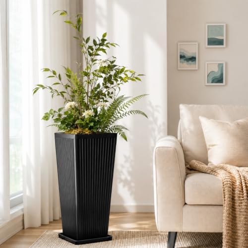 NicBex 24" Tall Planters for Outdoor Plants Set of 2 Square Fluted,Black - Image 7
