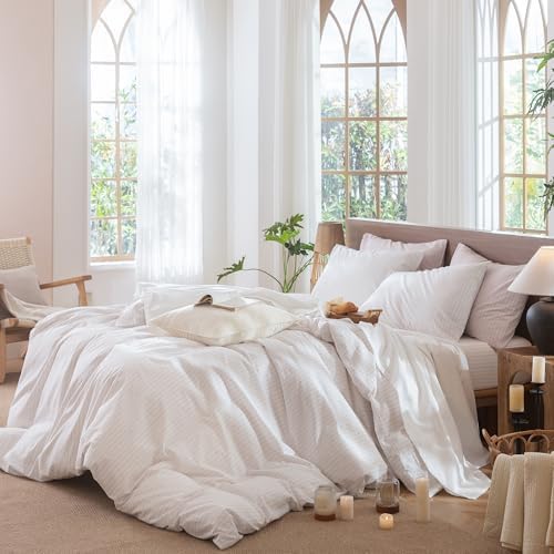 MooMee Striped Duvet Cover Set 100% Washed Cotton Linen Like Oversized King - Image 3