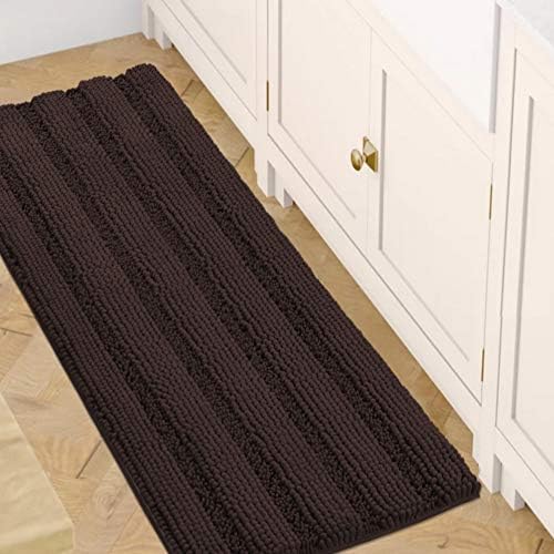 H.VERSAILTEX Bath Rugs for Bathroom Non Slip Bath Mats Extra Thick Chenille Striped Bath Rug Runners 47" x 17" Absorbent Fluffy Soft Shaggy Mats Dry Fast Plush Area Carpet for Bath Room - Chocolate by HVERSAILTEX