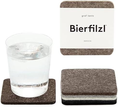 Graf Lantz - Bierfilzl Merino Wool Square Coasters Set of 6 - Earth (4"x4"x5mm) - Absorbs 30% of Weight - Natural German Wool - Heat Resistant, Sustainable, Reusable - Home Decor & Coffee Table Decor by GrafLantz