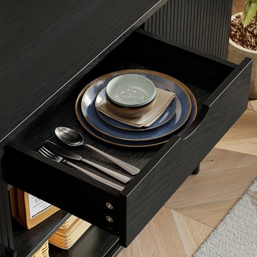 ONBRILL 63" Sideboard Buffet Cabinet with Storage Drawer & Shelves,Black - Image 6