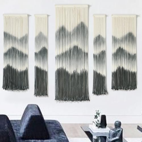 5Pcs Macrame Wall Hanging Dip Dyed Mountain Wall Decor Handmade Yarn Art - Image 3