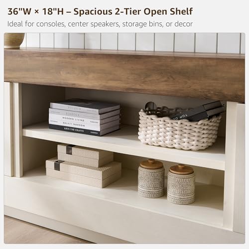 OKD 70" TV Stand for 80" TV, Thick Block Media Console, Antique White - Image 5
