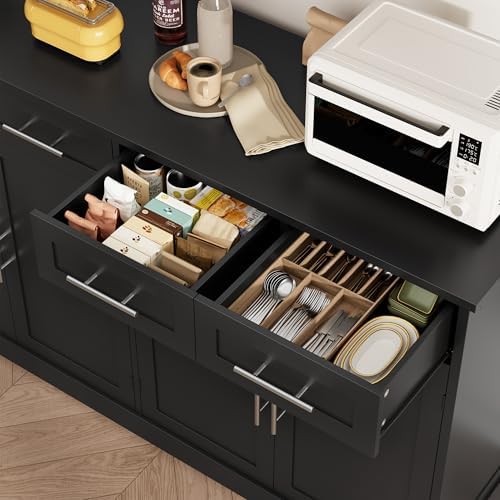 HOSTACK 60" W Sideboard Buffet Cabinet with Storage, Kitchen Cabinet, Black - Image 5