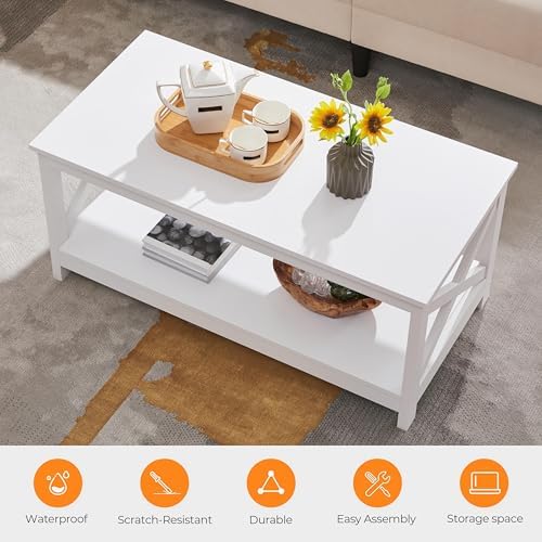 Yaheetech White Coffee Table for Living Room, X-Design Storage Shelf, 39.5" - Image 4