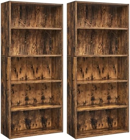 VASAGLE Set of 2 5-Tier Bookshelves, 23.6 Inches Wide by VASAGLEbySONGMICSHOME