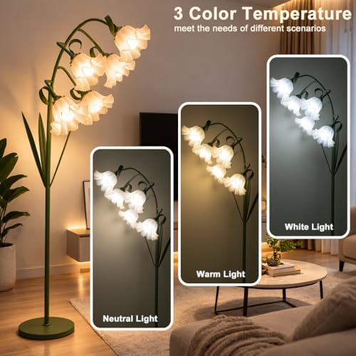 Flower Floor Lamp for Living Room, Arc Floor Lamp with 5 E26 LED Bulbs, Cute Green Floral Standing Lamp with 3 Color Modes, Foot Switch, Tall Modern Lamp for Kids Girls Bedrooms - Image 4